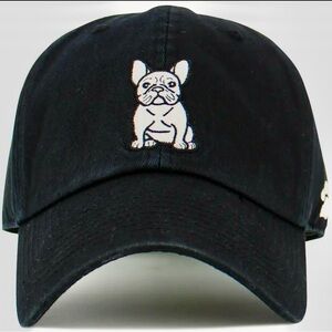 Embroidered French Bulldog Cap in Pink, Black and Khaki